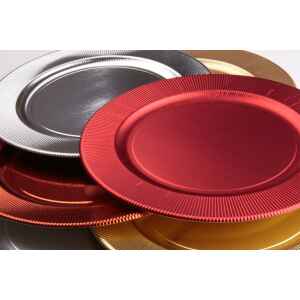Piatti Piani di Carta a Righe Rosso Metallizzato Lucido 21 cm 8 Pz