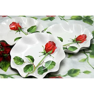 Piatti Fondi di Carta a Petalo Rose Rosse 18,5 cm 10 Pezzi