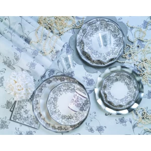 Piatti Piani di Carta a Petalo Noblesse Argento 27 cm 10 Pz