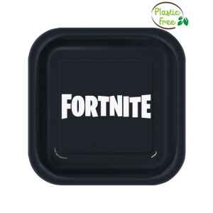 5UN24714EU-Piatto Piano di Carta Quadrato 18 cm Fortnite 8 Pz