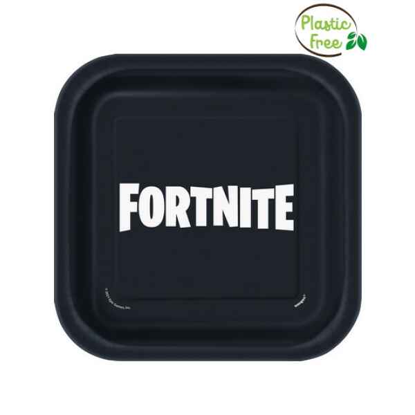 5UN24714EU-Piatto Piano di Carta Quadrato 18 cm Fortnite 8 Pz