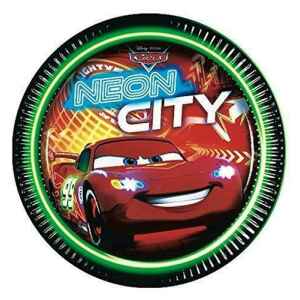 Piatto Piano di Carta 23 cm Cars Neon 8 Pz Disney