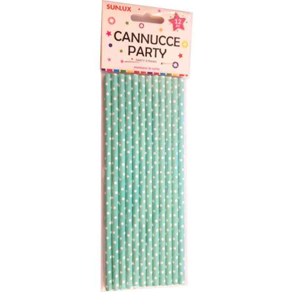Cannucce Carta a pois Acquamarina 20 cm 12 Pz