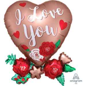 Pallone foil - 76 cm I Love You con Fiori a Cuore 1 Pz