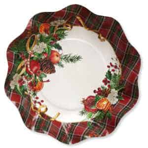 Piatti Fondi di Carta a Petalo TARTAN CHRISTMAS 24 cm 8 Pz-44CTC