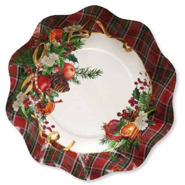 Piatti Fondi di Carta a Petalo TARTAN CHRISTMAS 18,5 cm 8 Pz-46CTC