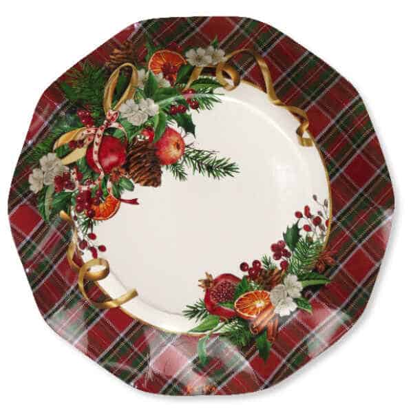 Piatti Piani di Carta a Petalo TARTAN CHRISTMAS 24 cm 8 Pz-42CTC