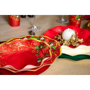 Piatti Piani di Carta a Petalo WARM CHRISTMAS 21 cm 8 Pezzi