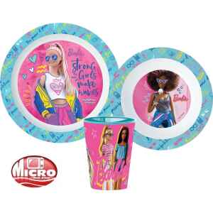 Servizio da tavola Barbie con bicchiere plastica per microonde 3 Pezzi Mattel